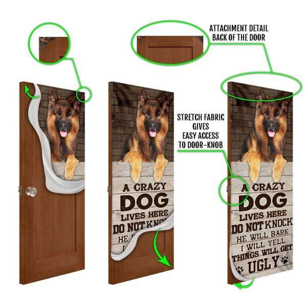 Christmas Door Cover, A Crazy Dog Lives Here German Shepherd Door Cover, Christmas Gift For Dog Lover
