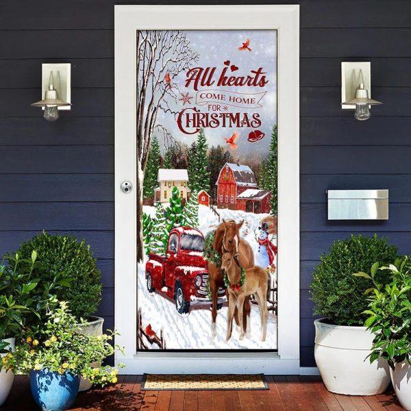 Christmas Door Cover, All Hearts Come Home For Christmas Horse Door Cover, Xmas Door Covers, Christmas Door Coverings
