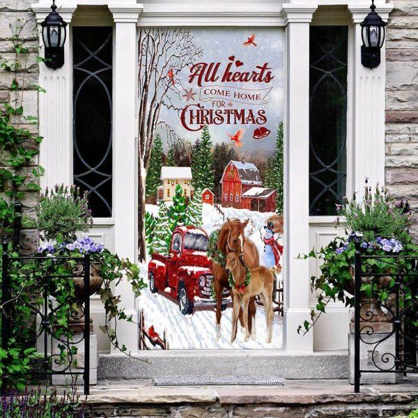 Christmas Door Cover, All Hearts Come Home For Christmas Horse Door Cover, Xmas Door Covers, Christmas Door Coverings