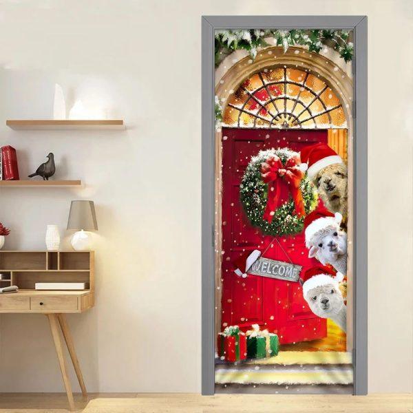 Christmas Door Cover, Alpaca Christmas Door Cover, Xmas Door Covers, Christmas Door Coverings