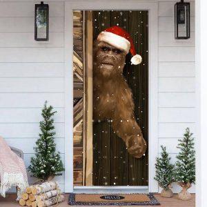 Christmas Door Cover, Best Decorated Christmas House Bigfoot Santa Hat Door Cover, Xmas Door Covers, Christmas Door Coverings