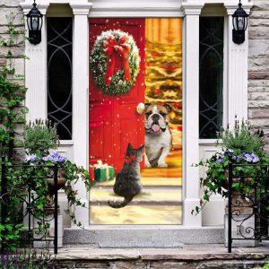 Christmas Door Cover, Bulldog Cat Christmas Gift…