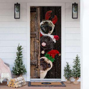 Christmas Door Cover, Cheerful Pugs Christmas Door…
