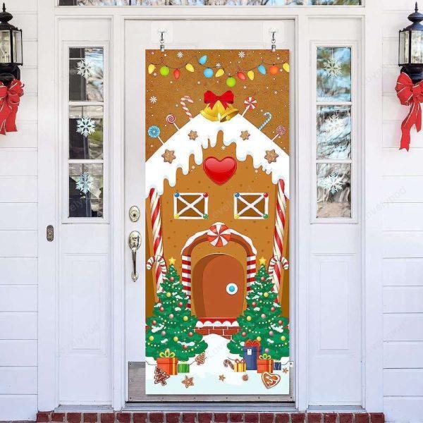 Christmas Door Cover, Christmas Gingerbread House Door Covers Festive Holiday Window Decorations, Xmas Door Covers, Christmas Door Coverings