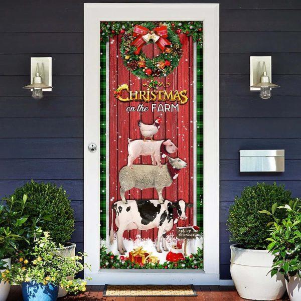 Christmas Door Cover, Christmas On The Farm Cattle Door Cover, Xmas Door Covers, Christmas Door Coverings