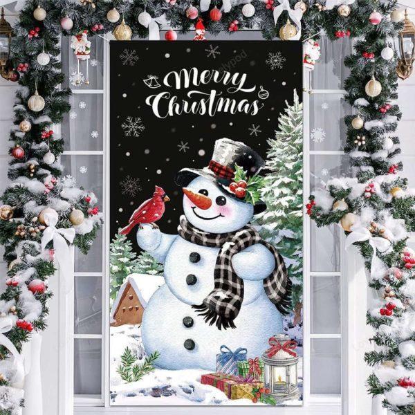 Christmas Door Cover, Christmas Snowman Door Cover Festive Decorations & Winter Backdrop Banner, Xmas Door Covers, Christmas Door Coverings