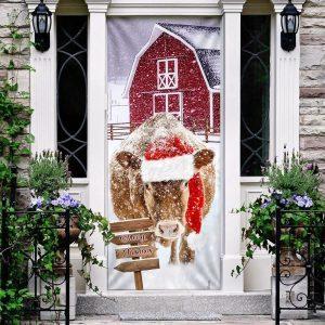 Christmas Door Cover, Cow Barn Merry Christmas…