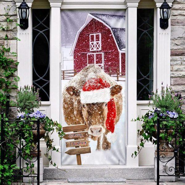 Christmas Door Cover, Cow Barn Merry Christmas Door Cover, Cow Lover Gifts, Xmas Door Covers, Christmas Door Coverings
