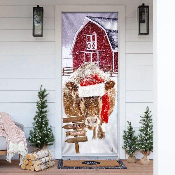 Christmas Door Cover, Cow Barn Merry Christmas Door Cover, Cow Lover Gifts, Xmas Door Covers, Christmas Door Coverings