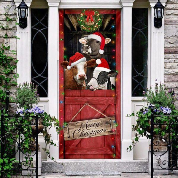 Christmas Door Cover, Cow Cattle, Cow Lover Gifts, Xmas Door Covers, Christmas Door Coverings