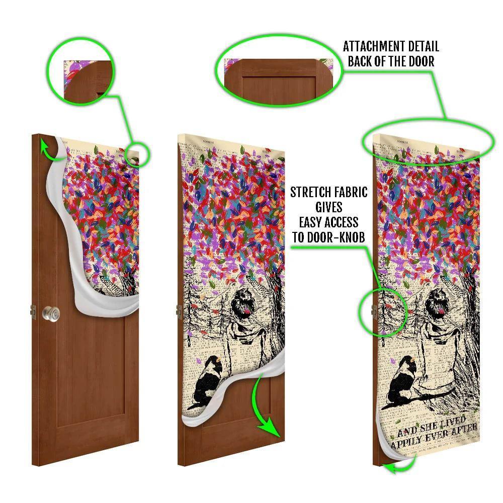 Christmas Door Cover, Dog And She Lived Happily Ever After, Dog Lover Door Cover, Christmas Gift For Dog Lover
