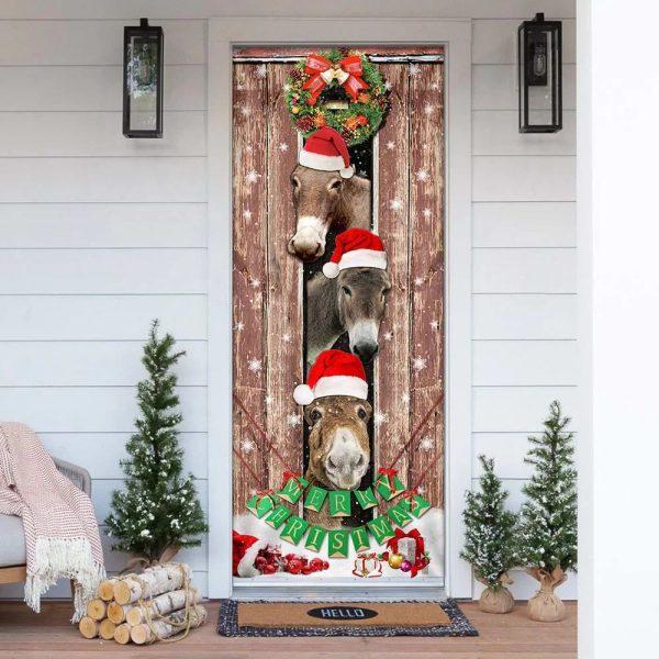 Christmas Door Cover, Donkeys Christmas Snow Farmhouse Door Cover, Xmas Door Covers, Christmas Door Coverings