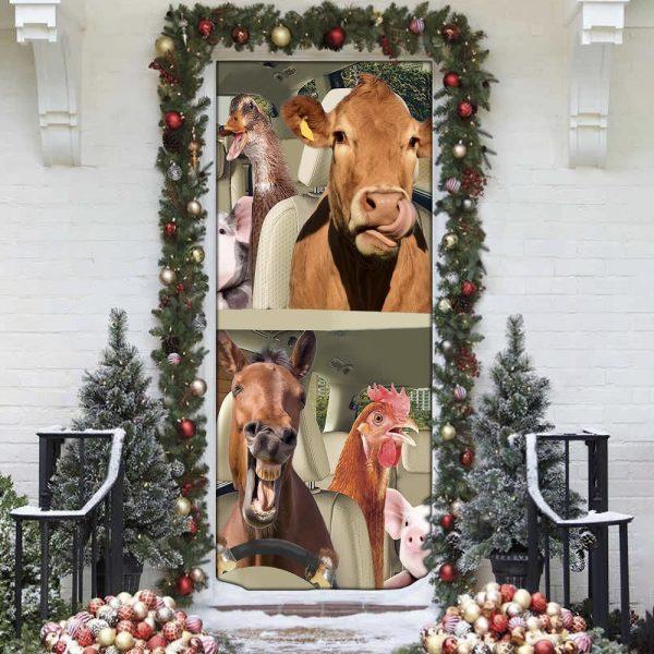 Christmas Door Cover, Driving Farm Animals Right Hand Funny Door Cover for Christmas Day, Xmas Door Covers, Christmas Door Coverings