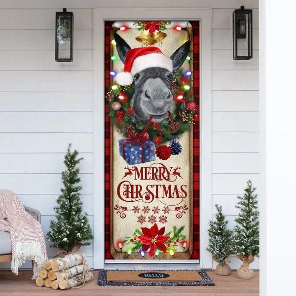 Christmas Door Cover, Farm Cattle Donkey Merry Christmas Door Cover, Xmas Door Covers, Christmas Door Coverings