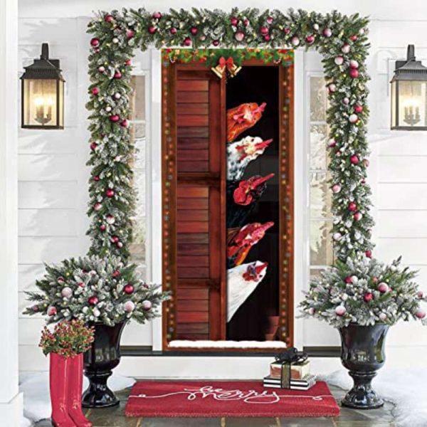 Christmas Door Cover, Farm Chicken Merry Christmas Door Cover Funny Farmhouse Door, Xmas Door Covers, Christmas Door Coverings