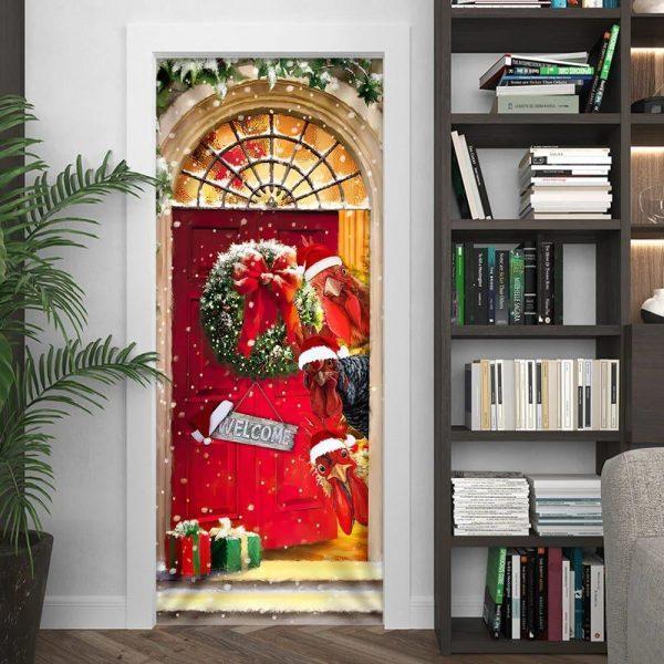 Christmas Door Cover, Farmhouse Chicken Christmas Door Cover, Xmas Door Covers, Christmas Door Coverings