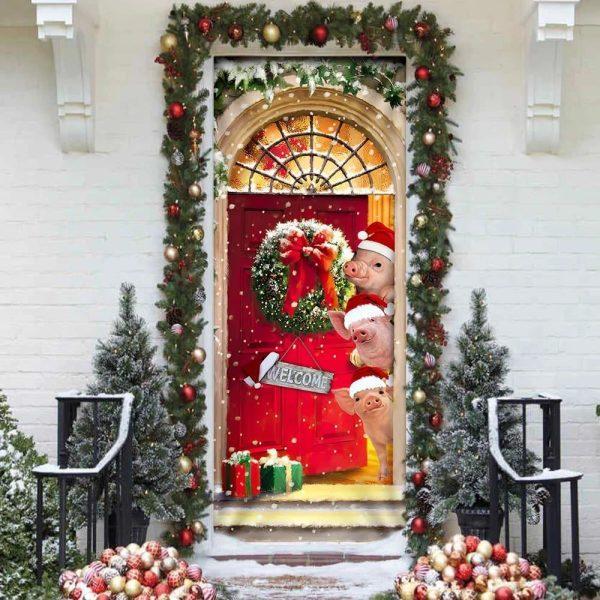 Christmas Door Cover, Farmhouse Pig Christmas Door Cover, Xmas Door Covers, Christmas Door Coverings