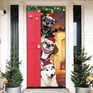 Christmas Door Cover, Festive Santa Dogs Merry…