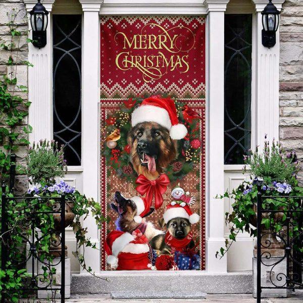 Christmas Door Cover, German Shepherd Happy House Christmas Door Cover