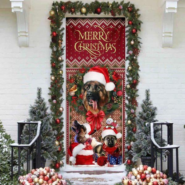 Christmas Door Cover, German Shepherd Happy House Christmas Door Cover