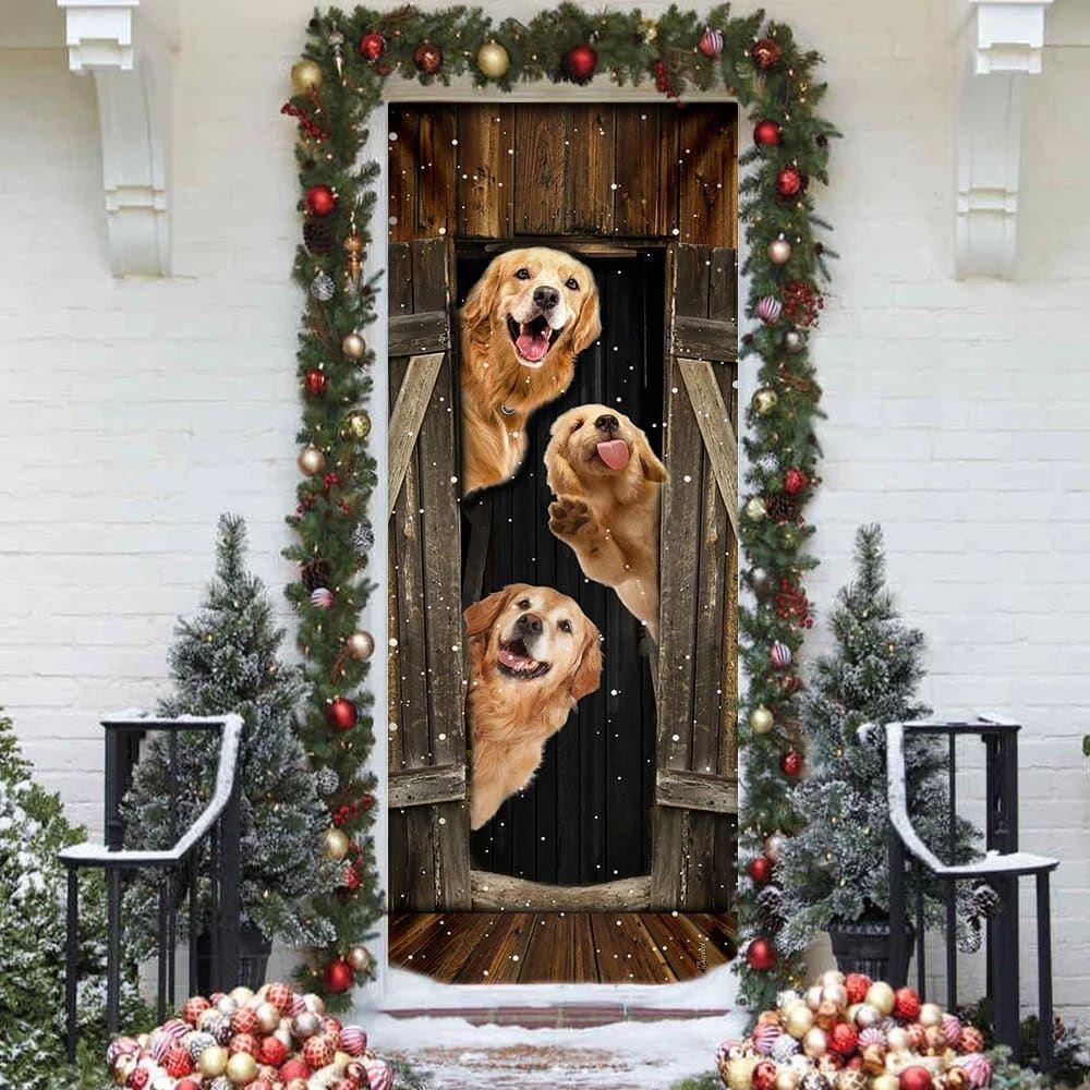 Christmas Door Cover, Golden Retriever Happy Farmhouse Door Cover, Christmas Gift For Dog Lover Christmas Door Cover, Golden Retriever Happy Farmhouse Door Cover, Christmas Gift For Dog Lover