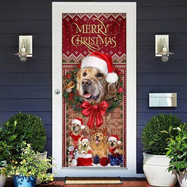 Christmas Door Cover, Golden Retriever Happy House Christmas Door Cover