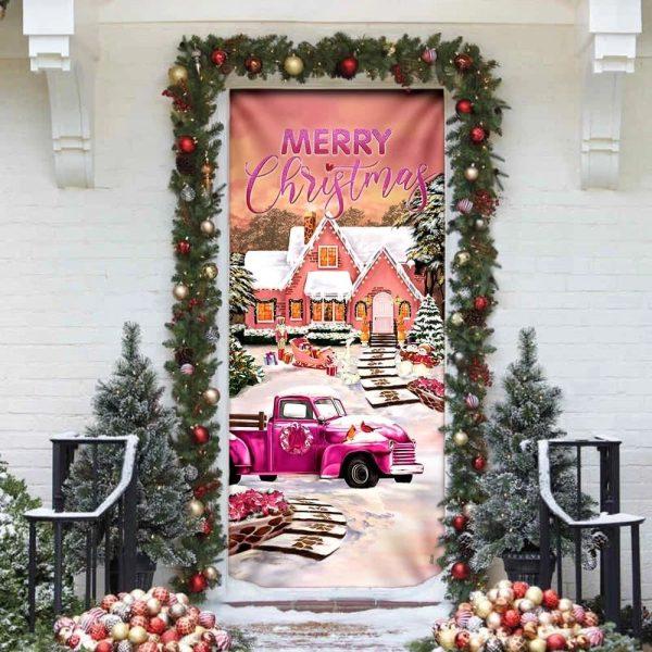 Christmas Door Cover, Happy Pink Christmas Door Cover, Xmas Door Covers, Christmas Door Coverings