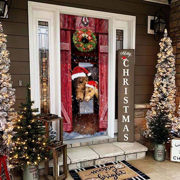 Christmas Door Cover, Horse Christmas Barn Door Cover, Xmas Door Covers, Christmas Door Coverings