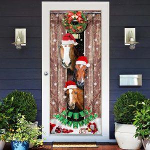 Christmas Door Cover, Horses Christmas Snow Barn…