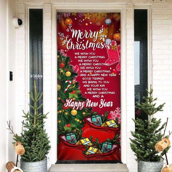Christmas Door Cover, Merry Christmas And Happy New Year Door Cover, Light Pray Door Cover