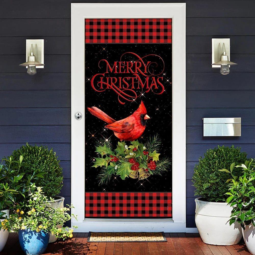 Christmas Door Cover, Merry Christmas Cardinal Door Cover, Xmas Door Covers, Christmas Door Coverings