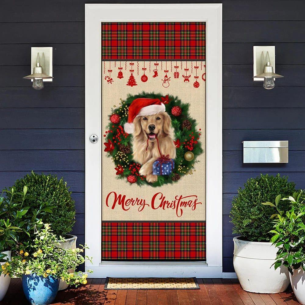 Christmas Door Cover, Merry Christmas Golden Retriever Door Cover