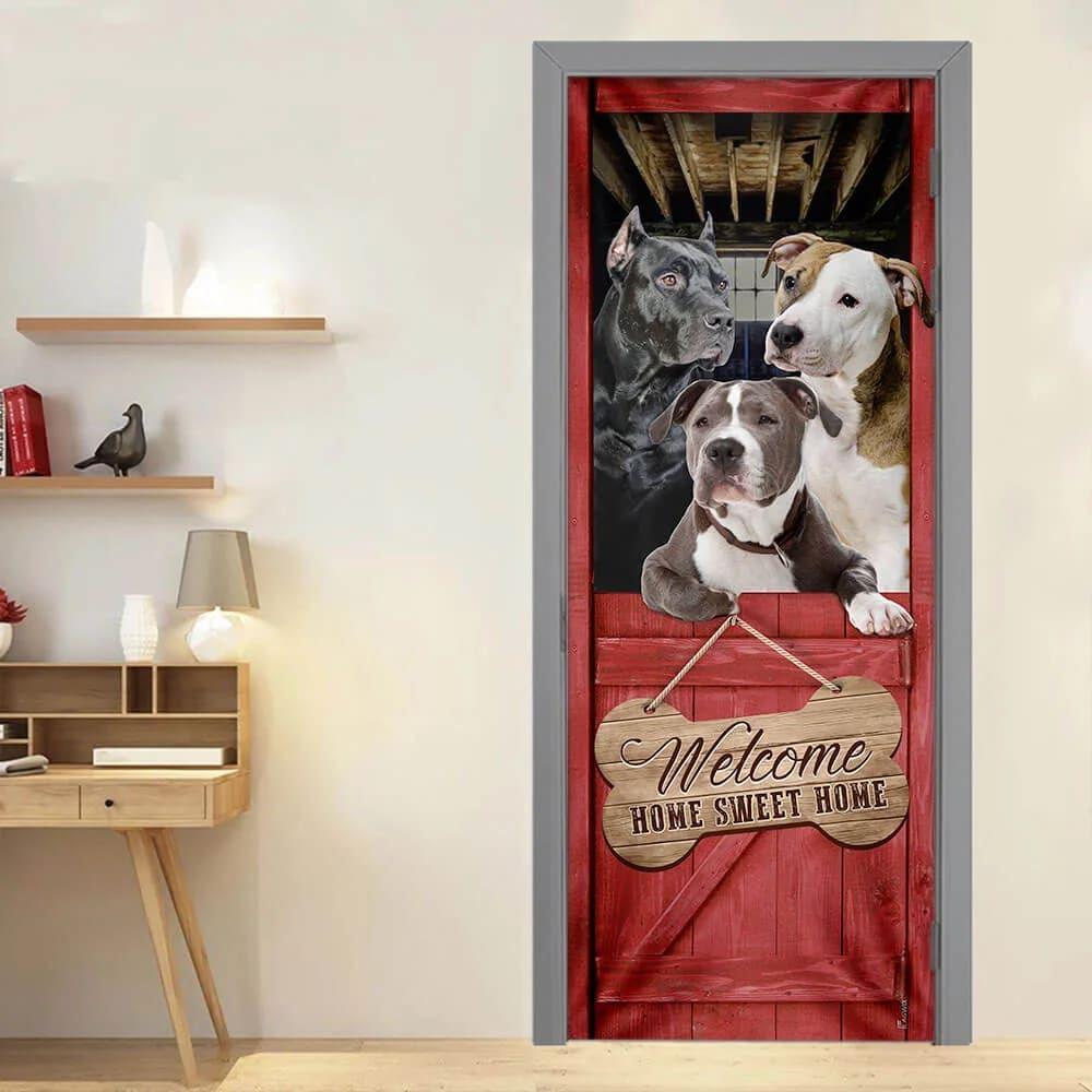 Christmas Door Cover, Pit Bull Home Sweet Home Door Cover, Christmas Gift For Dog Lover