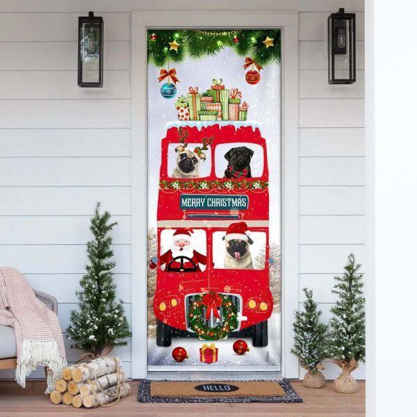 Christmas Door Cover, Pugs Christmas Bus Door Cover, Housewarming Gifts