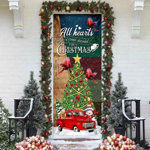 Christmas Door Cover, Red Truck Christmas Door Cover, All Hearts Come Home For Christmas Door Cover