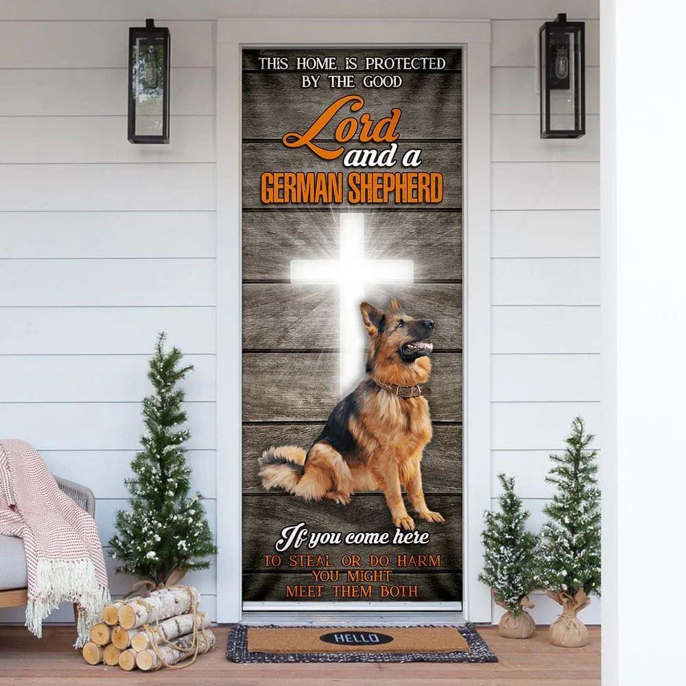 Christmas Door Cover, This Home Is Protected By The Good Lord And A German Shepherd Door Cover, Christmas Gift For Dog Lover Christmas Door Cover, This Home Is Protected By The Good Lord And A German Shepherd Door Cover, Christmas Gift For Dog Lover