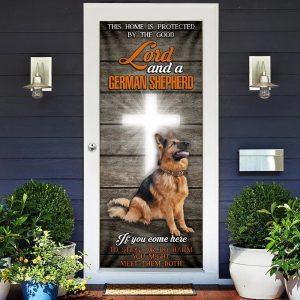 Christmas Door Cover This Home Is Protected By The Good Lord And A German Shepherd Door Cover Christmas Gift For Dog Lover 2 tru9zz.jpg