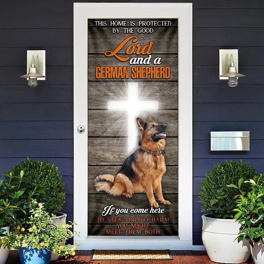 Christmas Door Cover, This Home Is Protected By The Good Lord And A German Shepherd Door Cover, Christmas Gift For Dog Lover Christmas Door Cover, This Home Is Protected By The Good Lord And A German Shepherd Door Cover, Christmas Gift For Dog Lover