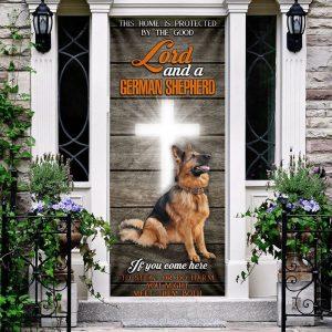Christmas Door Cover This Home Is Protected By The Good Lord And A German Shepherd Door Cover Christmas Gift For Dog Lover 3 hfzujj.jpg