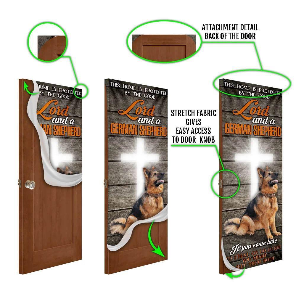 Christmas Door Cover, This Home Is Protected By The Good Lord And A German Shepherd Door Cover, Christmas Gift For Dog Lover Christmas Door Cover, This Home Is Protected By The Good Lord And A German Shepherd Door Cover, Christmas Gift For Dog Lover