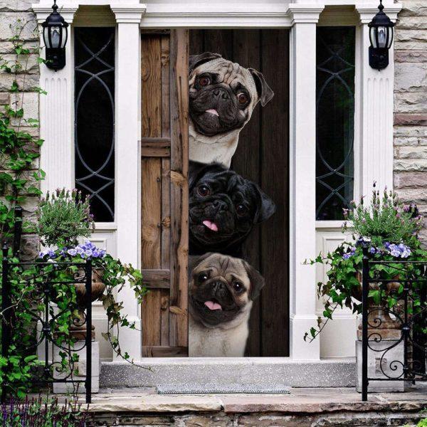 Christmas Door Cover, Three Pugs Cute Christmas Door Cover Christmas Gift Home Decor