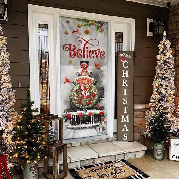 Christmas Door Cover, Train Christmas Believe Door Cover