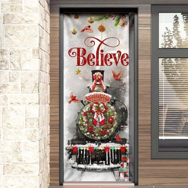 Christmas Door Cover, Train Christmas Believe Door Cover