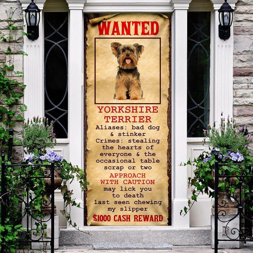 Christmas Door Cover, Wanted Yorkshire Terrier Door Cover, Christmas Gift For Dog Lover