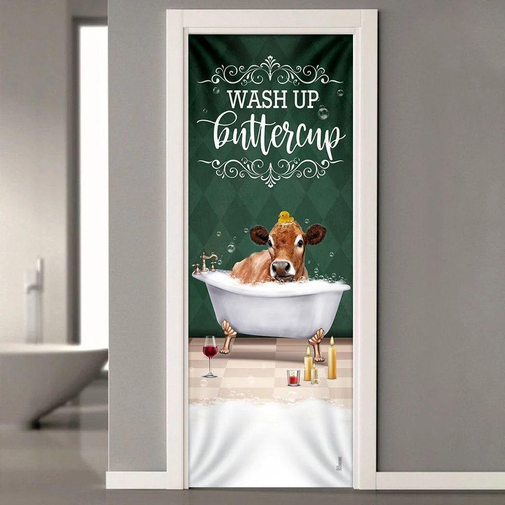 Christmas Door Cover, Wash Up Buttercup Cow Door Cover, Christmas Gift For Dog Lover