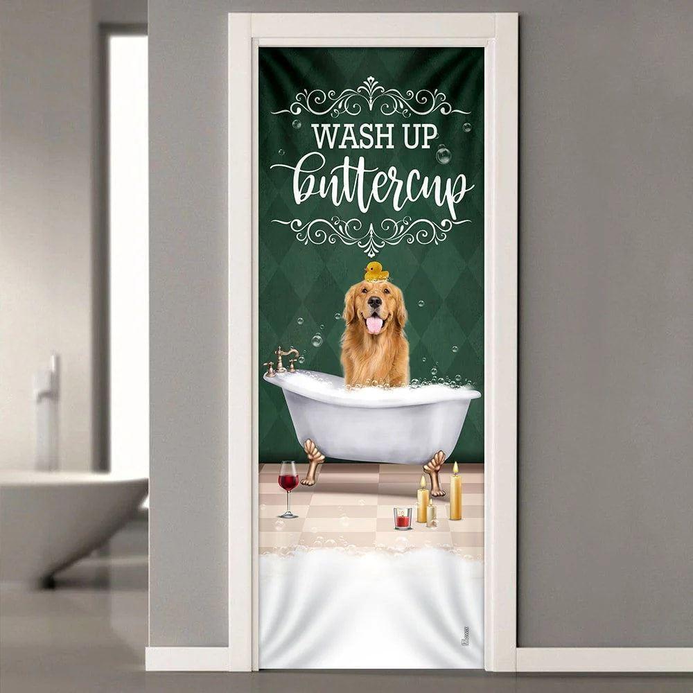 Christmas Door Cover, Wash Up Buttercup Golden Retriever Door Cover, Christmas Gift For Dog Lover