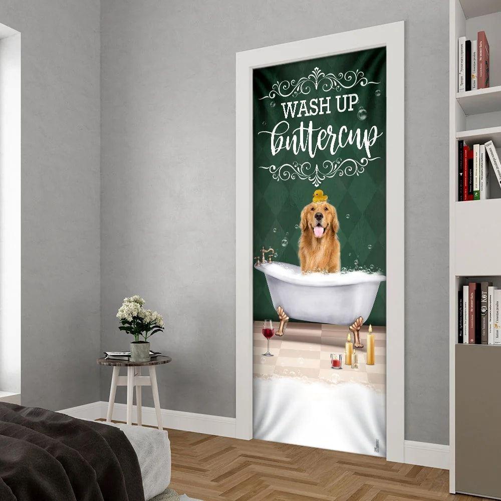 Christmas Door Cover, Wash Up Buttercup Golden Retriever Door Cover, Christmas Gift For Dog Lover