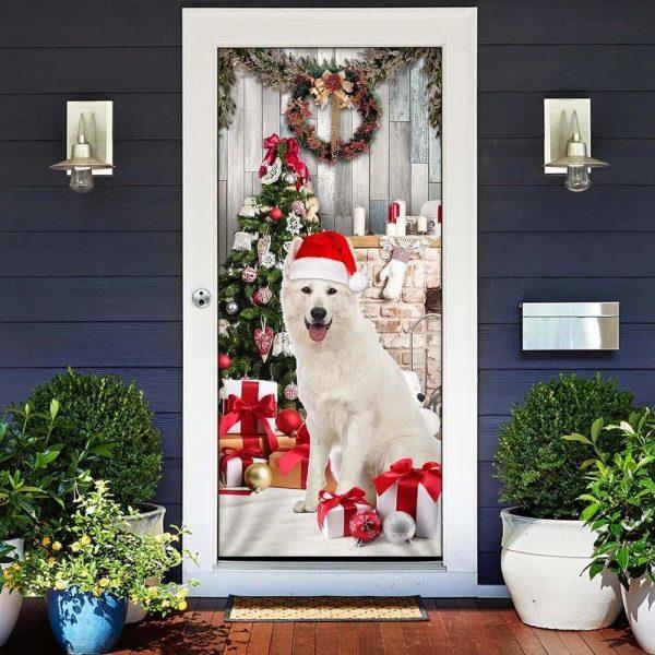 Christmas Door Cover, White German Shepherd Christmas Door Cover