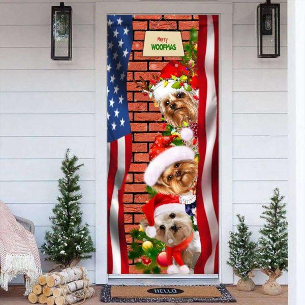 Christmas Door Cover, Yorkie Merry Woofmas Door Cover