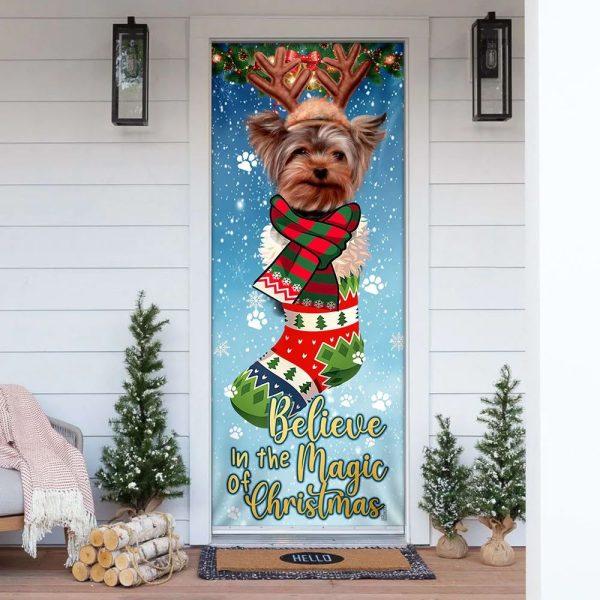 Christmas Door Cover, Yorkshire Terrier In Sock Door Cover
